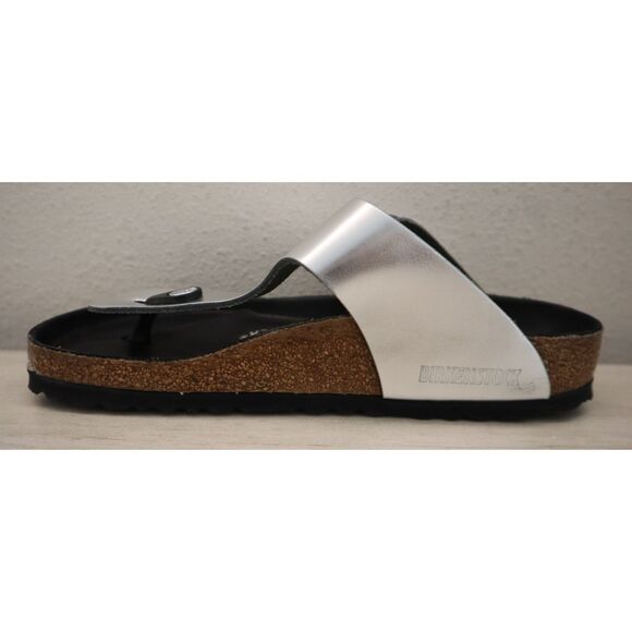 Birkenstock Women's EUR 37 US 6 Metallic Silver Leather Gizeh Big Buckle Sandals - Picture 7 of 15